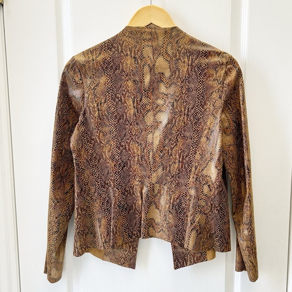 Zara Brown Snake Print Faux Suede Blazer Jacket Open Waterfall Collar Small - Picture 5 of 16